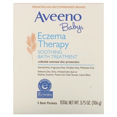 Aveeno, Успокаивающее средство для принятия ванн при экземе у детей, без запаха, 5 пакетиков, 106 г (3,75 унций)