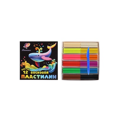 Пластилин мягкий (восковой) «Луч. Фантазия», 12 цветов, 180 г, со стеком, МИКС