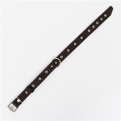 Ошейник комбинированный безразмерный, кожа/брезент, 60×3 см, ОШ 30-57 см, чёрный/зелёный