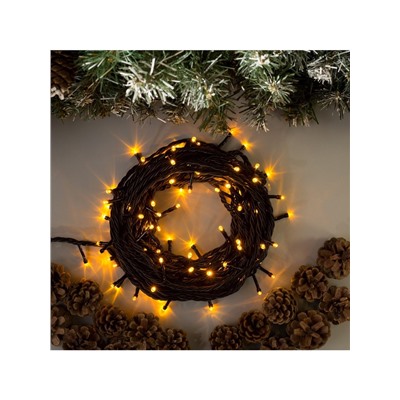 Гирлянда «Нить» 10 м, IP44, УМС, тёмная нить, 100 LED, свечение жёлтое, 220 В