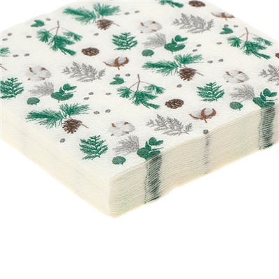 Салфетки новогодние бумажные «Веточки», двухслойные, 33×33 см, 20 шт.