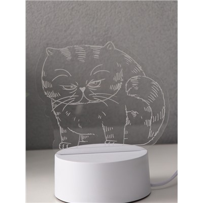 Светильник 3D RISALUX «Толстый кот», LED-ночник, RGB, от сети, 9.5×16.7×16 см