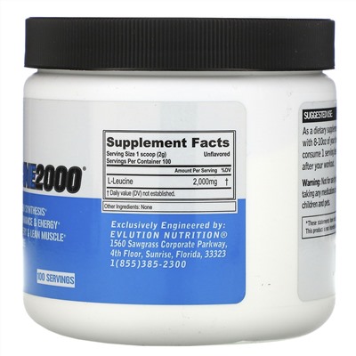 EVLution Nutrition, L-Leucine2000, Unflavored, 7.05 oz (200 g)
