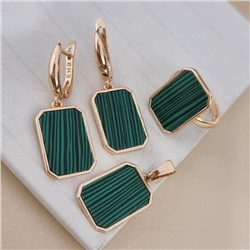 Комплект ювелирной бижутерии коллекция "Дубай" серьги, кулон и кольцо 19 р, покрытие позолота, вставка: искусственный малахит, арт.414.270-19