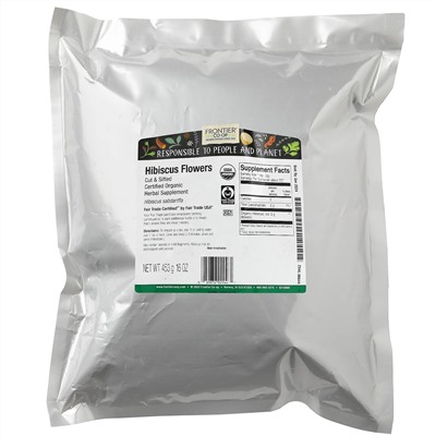 Frontier Natural Products, органические нарезанные и просеянные цветки гибискуса, 453 г (16 унций)