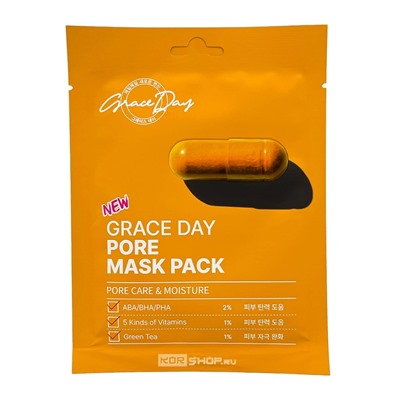 Тканевая маска для сужения пор с витаминами и фруктовыми кислотами Pore Mask Pack Grace Day, Корея, 27 мл Акция