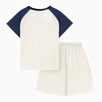 Комплект для мальчика (футболка и шорты) MINAKU, цвет экрю, синий, рост 122 см