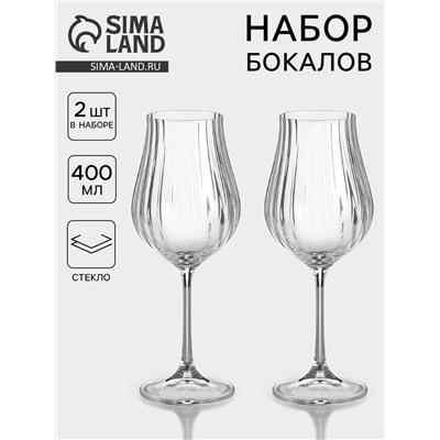 Бокалы для белого вина CRYSTAL BOHEMIA VIREO OPTIC, 400 мл, набор 2 шт., стекло, прозрачные