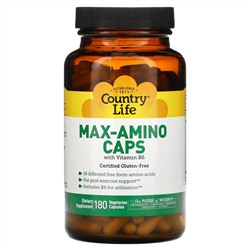 Country Life, Max-Amino Caps, с витамином B-6, 180 вегетарианских капсул