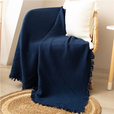 Плед с бахромой SL Home, муслин, 130×170 см, синий