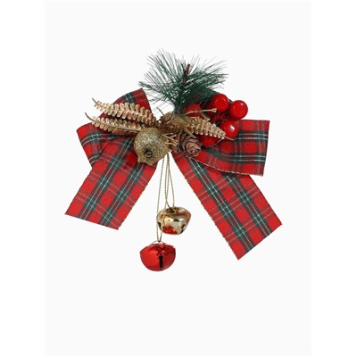 Ёлочная игрушка «Зимнее волшебство. Новогодний стиль» пластик, бант клетка ягоды, 14×11 см, красный