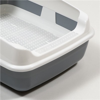 Лоток для кошек, 50.5×39×23 см, с сеткой и совком, пластик, серый