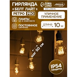 Гирлянда «Ретро белт-лайт» со свесами 10 и 20 см, 10 м, IP54, УМС, 2W, белая нить, шаг 50 см, Е27 (без ламп), 220 В