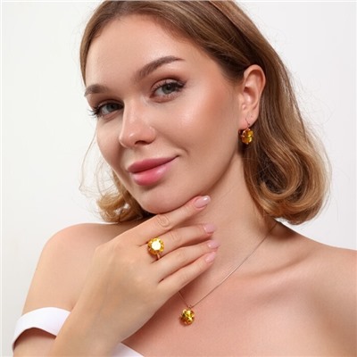 Комплект ювелирной бижутерии коллекция "Дубай" серьги, кулон и кольцо 17 р, покрытие позолота, вставка: искусственный кристалл под Сваровски, цвет: желтый, арт.314.818-17