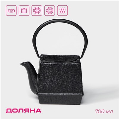 Чайник Доляна «Бокей. Этно», 700 мл, с ситом, с эмалированным покрытием, индукция, чугун, чёрный