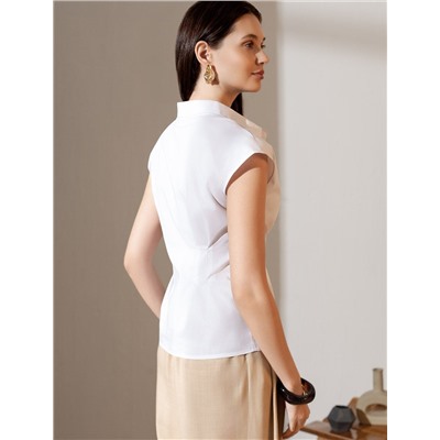 Блузка приталенного кроя с коротким рукавом из легкого хлопкового поплина c эластаном