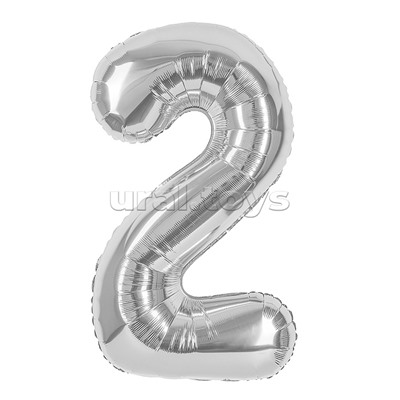Шар (40''/102 см) Цифра, 2, Серебро, 1 шт. в уп.