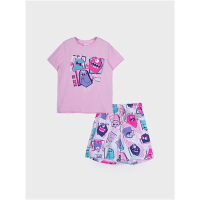 Комплект трикотажный для девочек: фуфайка (футболка), шорты