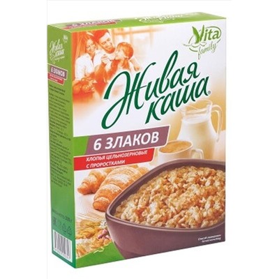 Каша живая "Vita" "6 злаков" МИКС пророщенное зерно+хлопья 300г ЭКОПРОДУКТЫ, 1190531