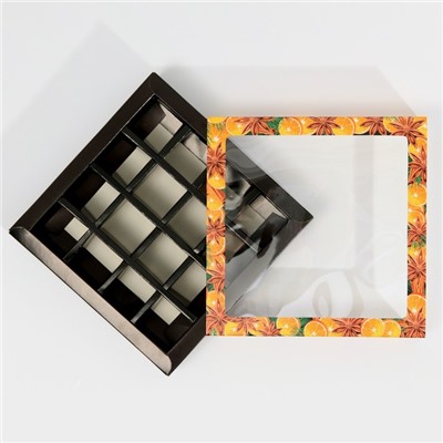 Коробка под 16 конфет с ячейками «Вкусный Новый год» 17.5×17.5×3.5 см