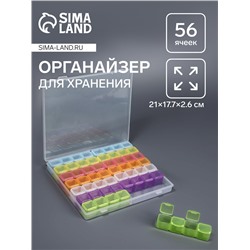 Органайзер для хранения мелочей, 56 ячеек, 21×17.7×2.6 см, разноцветный