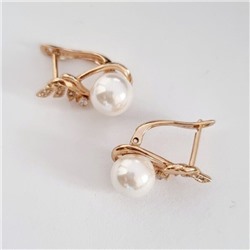 Серьги коллекция "Xuping" покрытие позолота, вставка: фианиты и жемчуг, Х000714302, арт.001.205