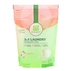 Grab Green, Капсулы со стиральным порошком 3-в-1, гардения, 24 стирки, 384 г (13,5 унции)