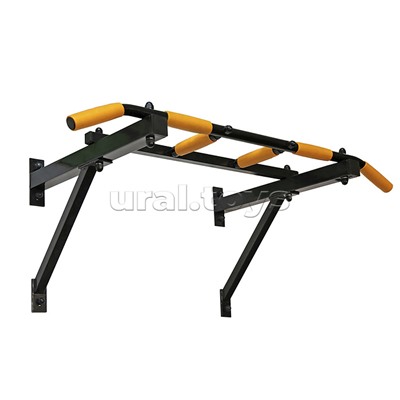 Турник треххватный (крепеж к стене) черный с желтыми ручками ВБ