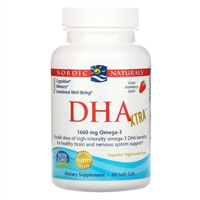 Nordic Naturals, DHA Xtra, клубничный вкус, 1660 мг, 60 мягких таблеток