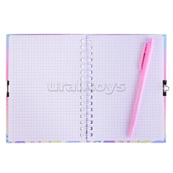 Подарочный блокнот в футляре 17,5 см * 19,5  см, ручка, замочек, 45 л., клетка, "Милые русалки", розовый