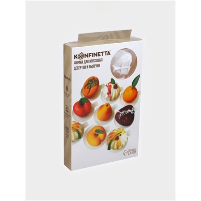 Форма для муссовых десертов и выпечки KONFINETTA «Сердце», силикон, 29×17×2 см, 8 ячеек, белая