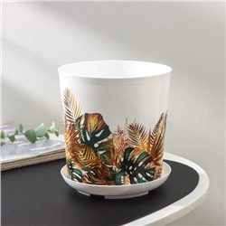 Горшок для цветов с поддоном Доляна «Голди. Листья», 1.6 л, d=14 см, h=15.5 см, пластиковый, цвет белый