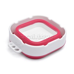 Стакан складной для ИЗО 300 мл, 9,5x9,5x8 см, высота 8 см, в сложенном виде 3 см, силиконовый, с пластиковым бортом, дном и держателями для кистей, малиновый с белым