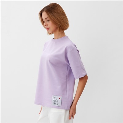 Футболка оверсайз с нашивкой женская MINAKU: One Most Brand, сиреневая, размер 46