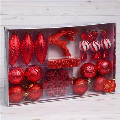 Ёлочные игрушки «Морозный день», новогодние, набор 27 шт., красный