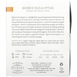 Rishi Tea, Organic Botanical Blend, Quince Eucalyptus, Caffeine-Free, 15 Sachets, 1.74 oz ( 49.5 g)