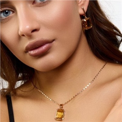 Комплект ювелирной бижутерии коллекция "Дубай" серьги и кулон, покрытие позолота, вставка: стекло, цвет: желтый, арт.414.280