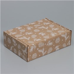 Коробка новогодняя складная «Шишки», бурый, 27×21×9 см, Новый год