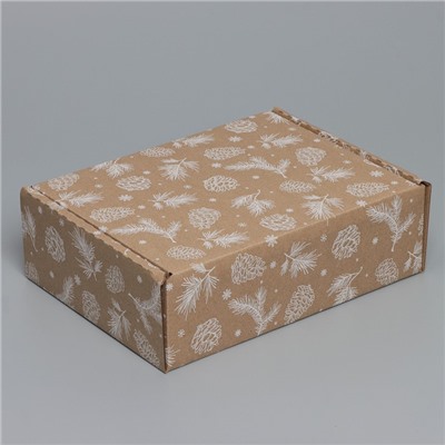 Коробка новогодняя складная «Шишки», бурый, 27×21×9 см, Новый год