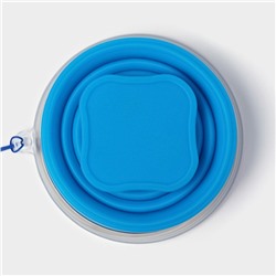 Стакан силиконовый складной с крышкой Доляна «Айли», 200 мл, 8.5×9 см, цвет синий