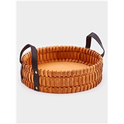 Поднос-корзинка для завтрака Доляна «Массив», с ручками из искусственной кожи, d=29 см