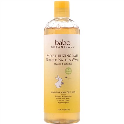 Babo Botanicals, Увлажняющее средство для умывания и ванной Baby Bubble Bath & Wash, календула с овсяным молоком, 15 ж. унц. (450 мл)