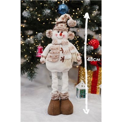 Игрушка новогодняя с выдвижными ногами Снеговик в наушниках колпак