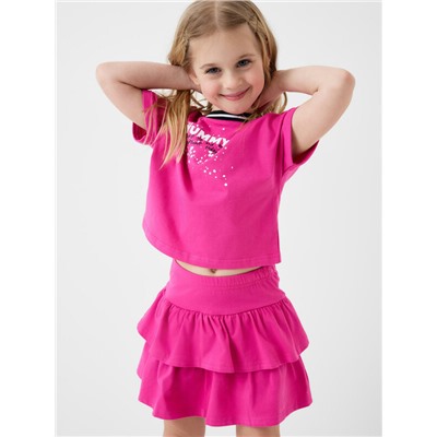 Комплект трикотажный для девочек: джемпер (футболка), юбка-шорты