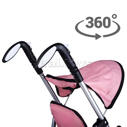 Коляска для кукол металлическая, складная, прогулочная с козырьком, с корзиной, цвет розовый