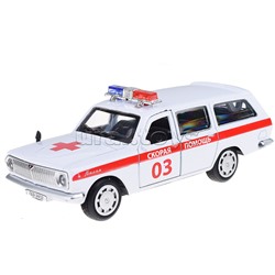 Машина металл. ГАЗ-2402 "Волга" Скорая 12 см, (двери, багаж, белая) в коробке