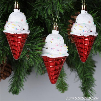 Новогоднее украшение Мороженое 3 штуки 4,5х9,5 см / WF-206 /уп 192/