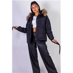 Куртка на поясе с капюшоном, евро-зима, демисезон арт.611 (Черный)