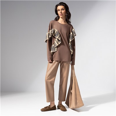 Лонгслив в стиле пэчворк, Гардеробная магия (коричневый)