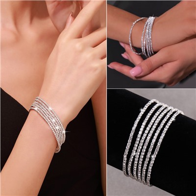 Тонкие блестящие браслеты на руку, набор 6 штук. Универсальный размер на резинке